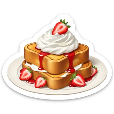 French toast with strawberry on top and whipped cream sticker