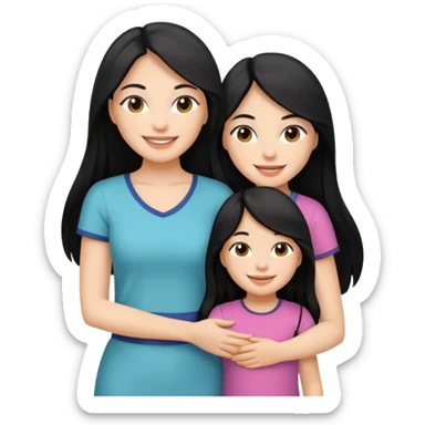 black long haired one mom with one daughter happy sticker