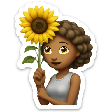 A lady giving a sunflower sticker