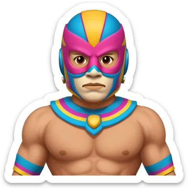 Mexican wrestler portrait, head and shoulders only, colorful luchador mask, muscular collar, confident expression, 3D cartoon, mobile game icon style, clean background, no text, no watermark
 sticker