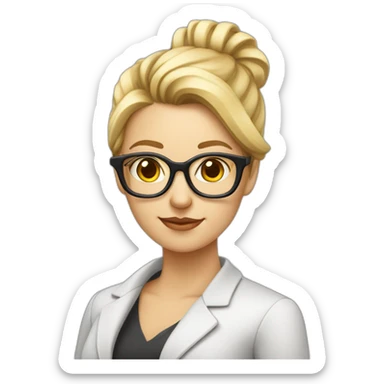 femme mathematicienne maigre blanche cheveux blond en chignon bas avec des lunettes rectangulaires fines  sticker