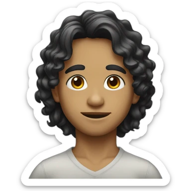 boy with black tied long wavy hair sticker