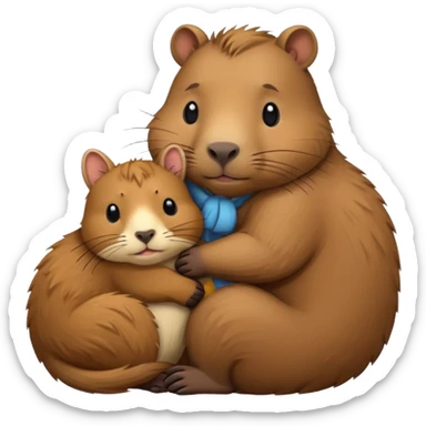 capybara and a cat cudding with each other sticker