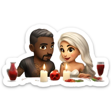 romantic candle light dinner for beautiful tattooed couple sticker