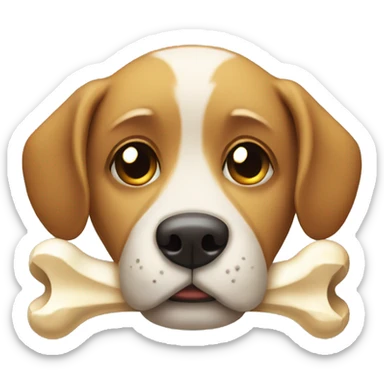 sad dog with a bone in mouth sticker