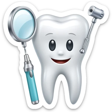 tooth with a small drill and dental mirror, representing root canal treatment sticker