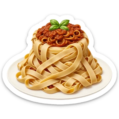 Cinematic Realistic Tagliatelle al Rag√π Dish Emoji, showcasing hand‚Äêcut pasta enveloped in a rich, slow‚Äêcooked meat sauce rendered with detailed textures and hearty, inviting lighting. sticker