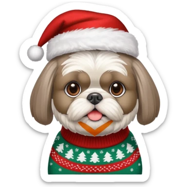 silver gray shih tzu christmas sweater and hat sticker
