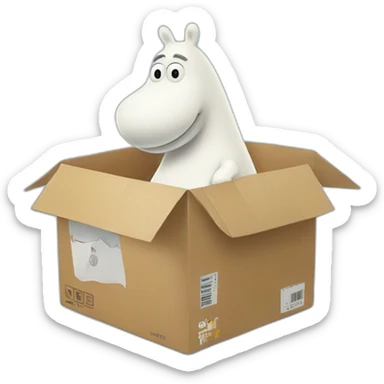 Moomin delivers a box with a big Wolt logo on it sticker