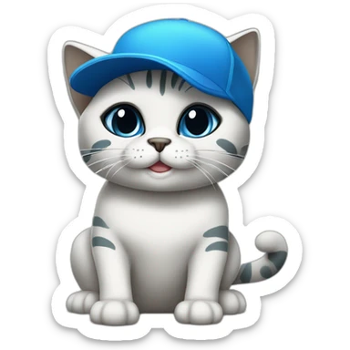 blue kawaï comics styled cat wearing a trucker cap sticker
