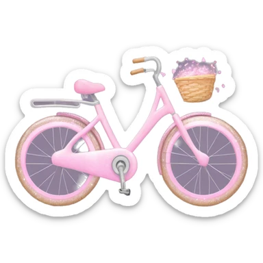 Pastel Pink Bicycle "A pastel pink bicycle with glowing wheels, a sparkly heart-shaped basket, and a trail of glitter following behind." sticker