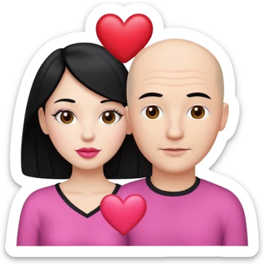 👩🏻‍❤️‍💋‍👨🏻 this one but the man should be bald. white woman with black hair and white bald man and a heart between their heads. she has pink lips sticker