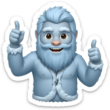 yeti, full body, ice grey blue, full beard, full fur, thumbs up, smiling, winking sticker