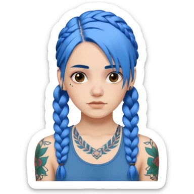 blue hair with braids and tattoos sticker