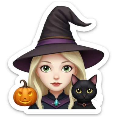 Witch with cat companion sticker