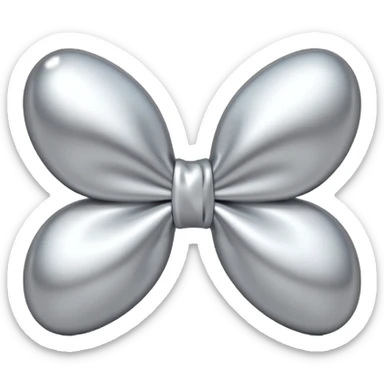 A cute bow emoji made of polished silver chrome, smooth rounded loops, glossy metallic surface, soft mirror reflections, subtle highlights, minimal and adorable proportions, iOS emoji style, centered composition, clean white background, soft studio lighting, no text, no outline, ultra high quality sticker