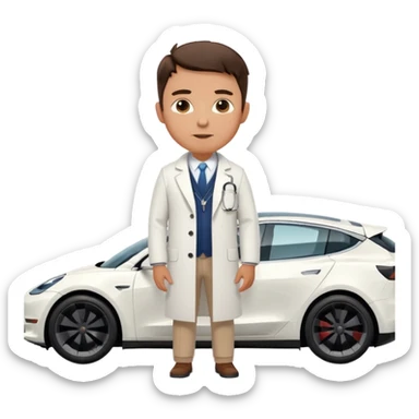 White tesla model 3 with a physician next to it sticker