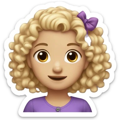cute girl with blonde curly hair and purple bow sticker