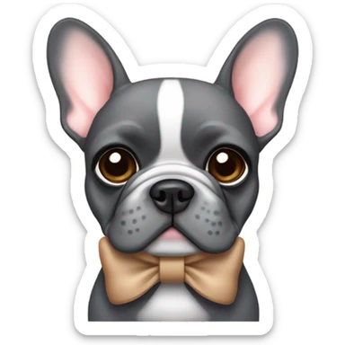 Cute aesthetic dark gray and light brown French bull dog with a bow sticker
