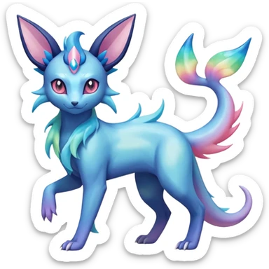 Rainbow crystalic Shiny pastel Nebulae Salandit-Glaceon-Sylveon-Espeon-Vaporeon-Noibat-Fakémon-hybrid-creature (full body)  sticker