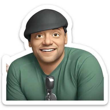 smiling boy with fan sticker