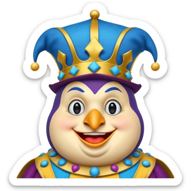crazy colorful fat penguin jolly joker, medieval, vintage, court jester, mac os icon, blue color sticker