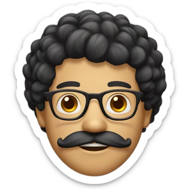Man with black  coarse hair and glasses and moustache  sticker