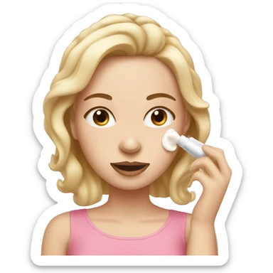 white girl applying cream on face sticker