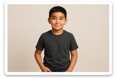 menga 10 11 yoshli bolani tasvirlab ber orqa fonda hech qanday narsa bo'lmasin va u bola o'zbek bo'lsin hech qanday milliy liboslarsiz sticker