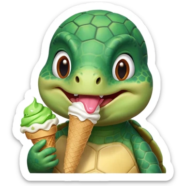 cute turtle portrait, head and shoulders only, licking an ice cream cone, funny happy expression, 3D cartoon, mobile game icon style, clean background, no text, no watermark
 sticker