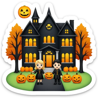 Kids trick or treating at a mansion sticker