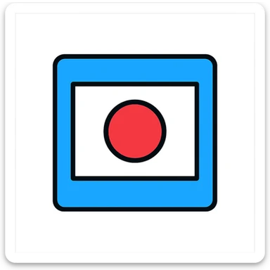 Japan flag icon style with a clean and simple design, background color #1199FF, white circle in the center, crisp and minimal details, no text sticker