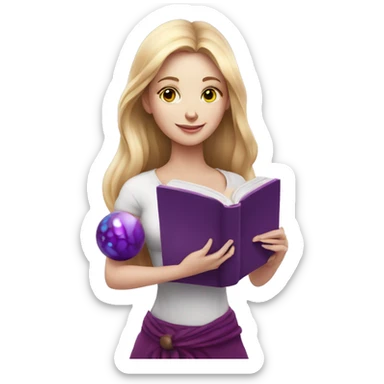 white skinned woman with magic book and purple magic sphere sticker