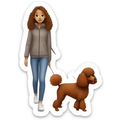 Red toy poodle with a girl with brown hair on the walk sticker