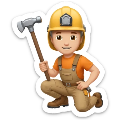 an happy white man with helmet kneeling and knocking with a hammer sticker