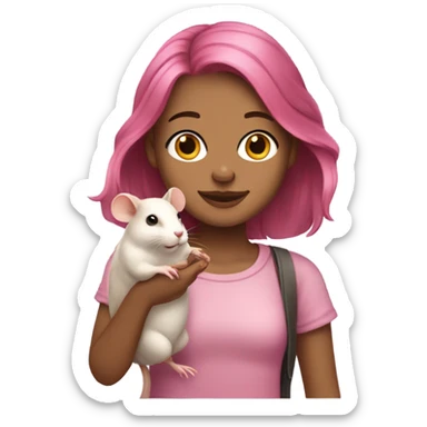 Animal lover girl, rat plus hamster tan skin pink hair sticker