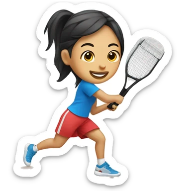 Asian girl is playing pickleball sticker