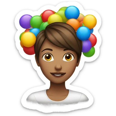 Pretty woman with short brown hair, juggling sticker