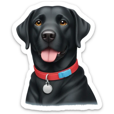 one happy adult BLACK labrador with a red collar next to another happy adult BLACK labradors with a light blue collar. sticker
