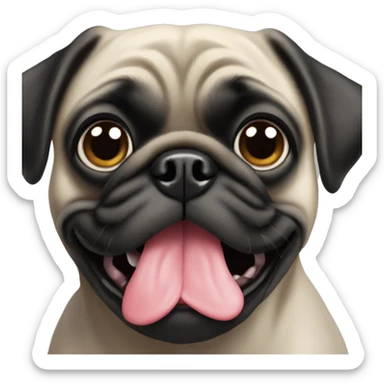 Black pug with tongue sticking out  sticker