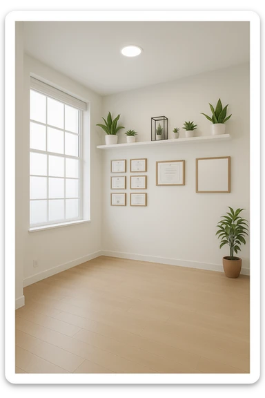 faMMI QUESTA STANZA SENZA LE PERSONE E SENZA LETTINO, SOLO LA STANZA. FALLA MOLTO PIù LUMINOSA CON LUCI PIù FREDDE E MODERNE, NON LUCI GIALLE sticker