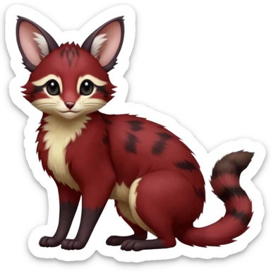 Maroon-Red, black-pointed, soft natural realistic romantic vintage antique divine beautiful elegant pretty precious cute young youthful  Fakémon-Pokémon-opossum-feline-mouse-serval-caracal-chinchilla-Minccino-Cinccino-Meowstic-rodent-hybrid-creature with a big fluffy bushy tail (full body) sticker