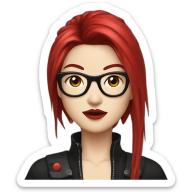 A Japanese Woman With Long Spiky Black And Red Hair And Red Make Up. Green Eyes. Punk. Glasses.  sticker