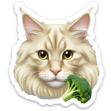 cream coloured maine coon eating broccoli sticker