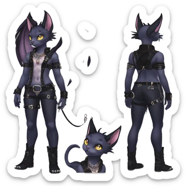cool anthro punk kawaii edgy distinguished pretty elegant beautiful fantasy black ethereal nargacuga-Noivern-sphynx-Quiana-Fakemon collar harness chains necklace full body sticker
