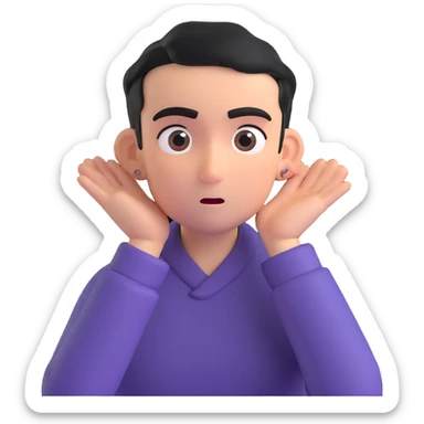 Person leaning forward with one hand behind their ear, eyebrows raised, confused face, as if saying "What? sticker