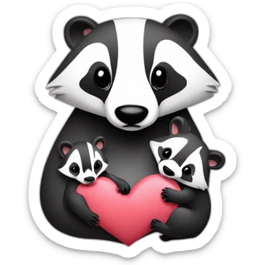 daddy badger holding a female baby badger with hearts aroud them sticker