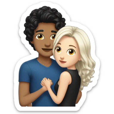 A white tall girl with shoulder length black hair kissing a taller boy with tiny black hair and clean shave  sticker