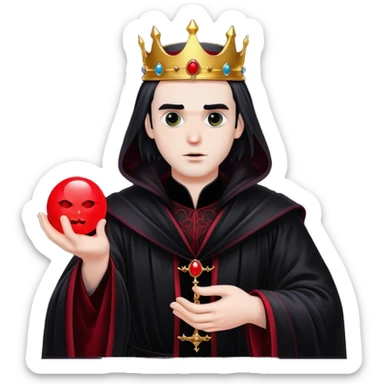 A gothic king in a black velvet robe, holding a glowing red orb sticker