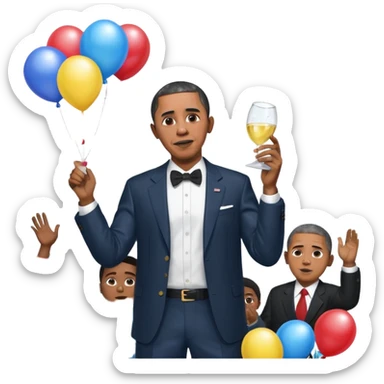 Diddy holding baby oil at a party with balloons and confetti and banners oiled up Obama have dih sticker